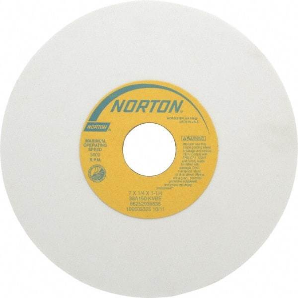Norton - 7" Diam x 1-1/4" Hole x 1/4" Thick, K Hardness, 150 Grit Surface Grinding Wheel - Aluminum Oxide, Type 1, Very Fine Grade, 3,600 Max RPM, Vitrified Bond, No Recess - Exact Tool & Supply