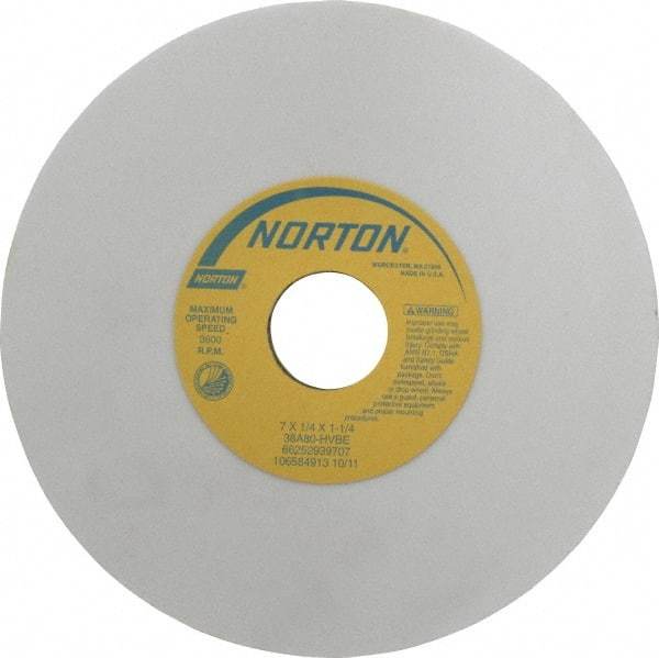 Norton - 7" Diam x 1-1/4" Hole x 1/4" Thick, H Hardness, 80 Grit Surface Grinding Wheel - Aluminum Oxide, Type 1, Medium Grade, 3,600 Max RPM, Vitrified Bond, No Recess - Exact Tool & Supply