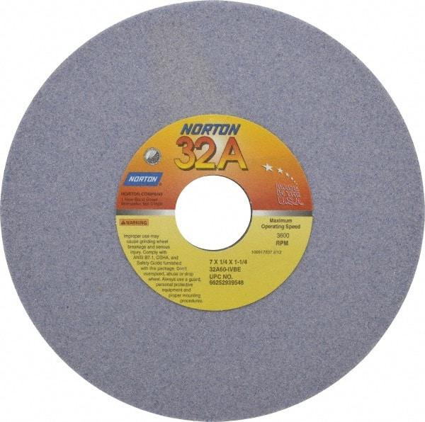 Norton - 7" Diam x 1-1/4" Hole x 1/4" Thick, I Hardness, 60 Grit Surface Grinding Wheel - Aluminum Oxide, Type 1, Medium Grade, 3,600 Max RPM, Vitrified Bond, No Recess - Exact Tool & Supply