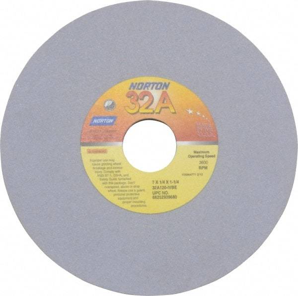 Norton - 7" Diam x 1-1/4" Hole x 1/4" Thick, I Hardness, 120 Grit Surface Grinding Wheel - Aluminum Oxide, Type 1, Fine Grade, 3,600 Max RPM, Vitrified Bond, No Recess - Exact Tool & Supply