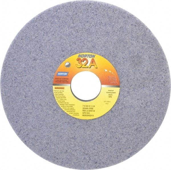 Norton - 7" Diam x 1-1/4" Hole x 3/4" Thick, J Hardness, 46 Grit Surface Grinding Wheel - Aluminum Oxide, Type 5, Coarse Grade, 3,600 Max RPM, Vitrified Bond, One-Side Recess - Exact Tool & Supply