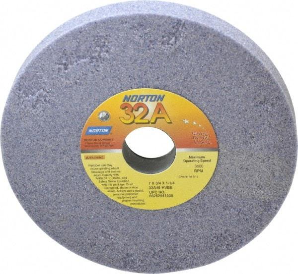 Norton - 7" Diam x 1-1/4" Hole x 3/4" Thick, H Hardness, 46 Grit Surface Grinding Wheel - Aluminum Oxide, Type 1, Coarse Grade, 3,600 Max RPM, Vitrified Bond, No Recess - Exact Tool & Supply
