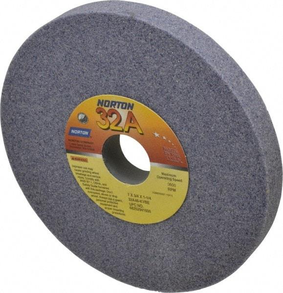 Norton - 7" Diam x 1-1/4" Hole x 3/4" Thick, K Hardness, 46 Grit Surface Grinding Wheel - Aluminum Oxide, Type 1, Coarse Grade, 3,600 Max RPM, Vitrified Bond, No Recess - Exact Tool & Supply