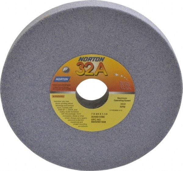 Norton - 7" Diam x 1-1/4" Hole x 3/4" Thick, I Hardness, 60 Grit Surface Grinding Wheel - Aluminum Oxide, Type 1, Medium Grade, 3,600 Max RPM, Vitrified Bond, No Recess - Exact Tool & Supply