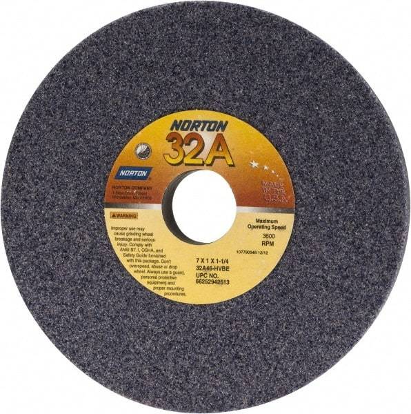 Norton - 7" Diam x 1-1/4" Hole x 1" Thick, H Hardness, 46 Grit Surface Grinding Wheel - Aluminum Oxide, Type 1, Coarse Grade, 3,600 Max RPM, Vitrified Bond, No Recess - Exact Tool & Supply