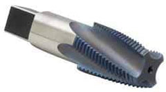 Reiff & Nestor - 3/4-14 NPT, 15° Helix, 5 Flutes, Blue Diamond Finish, High Speed Steel, Spiral Flute Pipe Tap - Right Hand Flute, 29/32" Shank Diam, 1-3/8" Thread Length, 0.5650" Projection, 11/16" Square Size, Series 120GS - Exact Tool & Supply