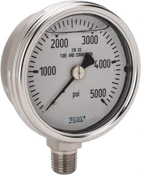 Wika - 2-1/2" Dial, 1/4 Thread, 0-5,000 Scale Range, Pressure Gauge - Lower Connection Mount, Accurate to 2-1-2% of Scale - Exact Tool & Supply