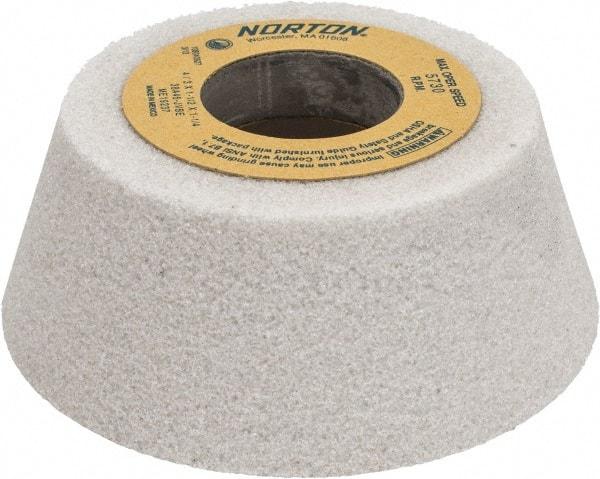 Norton - 4" Diam, 1-1/4" Hole Size, 1-1/2" Overall Thickness, 46 Grit, Type 11 Tool & Cutter Grinding Wheel - Coarse Grade, Aluminum Oxide, J Hardness, Vitrified Bond, 5,730 RPM - Exact Tool & Supply