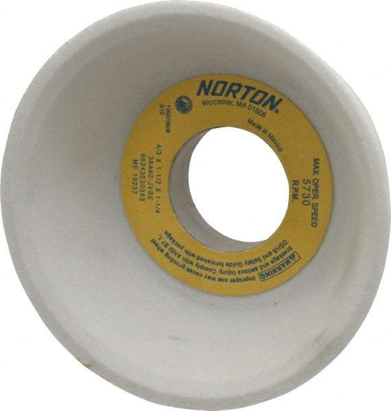 Norton - 4" Diam, 1-1/4" Hole Size, 1-1/2" Overall Thickness, 80 Grit, Type 11 Tool & Cutter Grinding Wheel - Medium Grade, Aluminum Oxide, J Hardness, Vitrified Bond, 5,730 RPM - Exact Tool & Supply