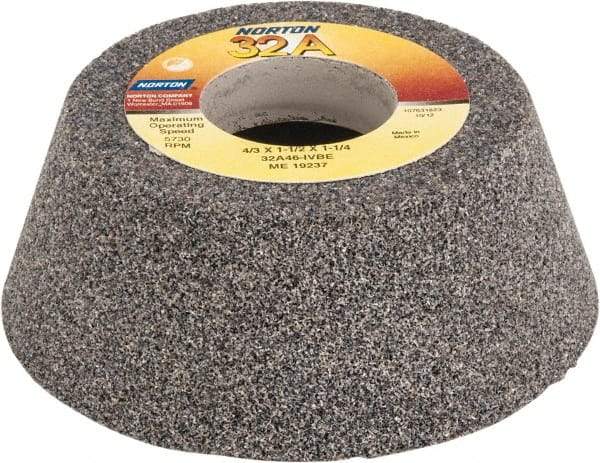 Norton - 4" Diam, 1-1/4" Hole Size, 1-1/2" Overall Thickness, 46 Grit, Type 11 Tool & Cutter Grinding Wheel - Coarse Grade, Aluminum Oxide, I Hardness, Vitrified Bond, 5,730 RPM - Exact Tool & Supply