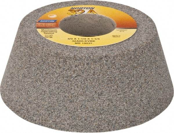Norton - 4" Diam, 1-1/4" Hole Size, 1-1/2" Overall Thickness, 60 Grit, Type 11 Tool & Cutter Grinding Wheel - Medium Grade, Aluminum Oxide, K Hardness, Vitrified Bond, 5,730 RPM - Exact Tool & Supply