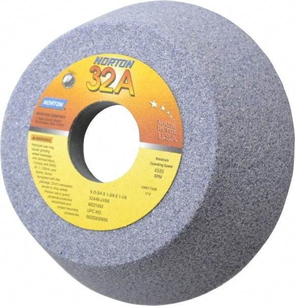 Norton - 5" Diam, 1-1/4" Hole Size, 1-3/4" Overall Thickness, 46 Grit, Type 11 Tool & Cutter Grinding Wheel - Coarse Grade, Aluminum Oxide, J Hardness, Vitrified Bond, 4,585 RPM - Exact Tool & Supply