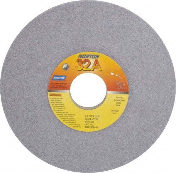 Norton - 6" Diam, 1-1/4" Hole Size, 1/2" Overall Thickness, 60 Grit, Type 12 Tool & Cutter Grinding Wheel - Medium Grade, Aluminum Oxide, J Hardness, Vitrified Bond, 4,140 RPM - Exact Tool & Supply