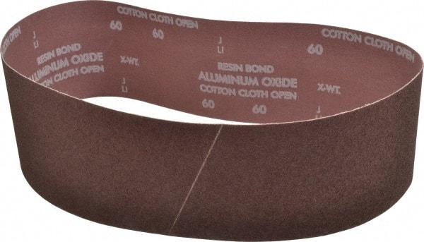 Norton - 4" Wide x 36" OAL, 60 Grit, Aluminum Oxide Abrasive Belt - Aluminum Oxide, Medium, Coated, X Weighted Cloth Backing, Series R228 - Exact Tool & Supply