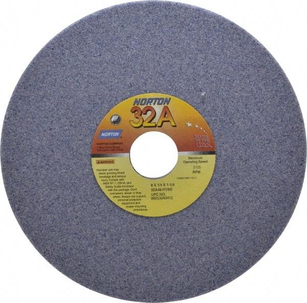 Norton - 8" Diam x 1-1/4" Hole x 1/4" Thick, H Hardness, 46 Grit Surface Grinding Wheel - Aluminum Oxide, Type 1, Coarse Grade, 3,105 Max RPM, Vitrified Bond, No Recess - Exact Tool & Supply