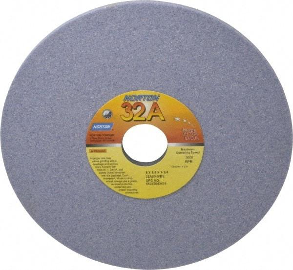 Norton - 8" Diam x 1-1/4" Hole x 1/4" Thick, I Hardness, 60 Grit Surface Grinding Wheel - Aluminum Oxide, Type 1, Medium Grade, 3,600 Max RPM, Vitrified Bond, No Recess - Exact Tool & Supply