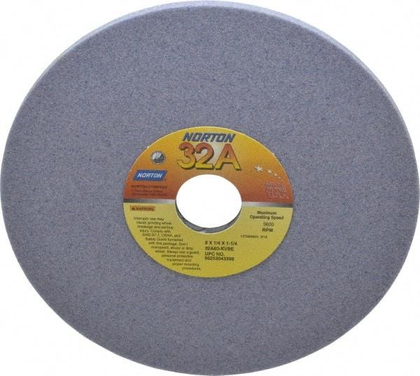 Norton - 8" Diam x 1-1/4" Hole x 1/4" Thick, K Hardness, 60 Grit Surface Grinding Wheel - Aluminum Oxide, Type 1, Medium Grade, 3,600 Max RPM, Vitrified Bond, No Recess - Exact Tool & Supply