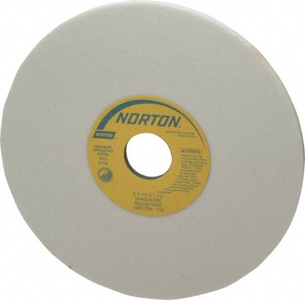 Norton - 8" Diam x 1-1/4" Hole x 1/4" Thick, K Hardness, 60 Grit Surface Grinding Wheel - Aluminum Oxide, Type 1, Medium Grade, 3,600 Max RPM, Vitrified Bond, No Recess - Exact Tool & Supply
