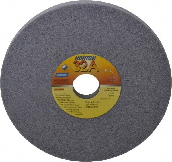 Norton - 8" Diam x 1-1/4" Hole x 1/2" Thick, H Hardness, 46 Grit Surface Grinding Wheel - Aluminum Oxide, Type 1, Coarse Grade, 3,105 Max RPM, Vitrified Bond, No Recess - Exact Tool & Supply