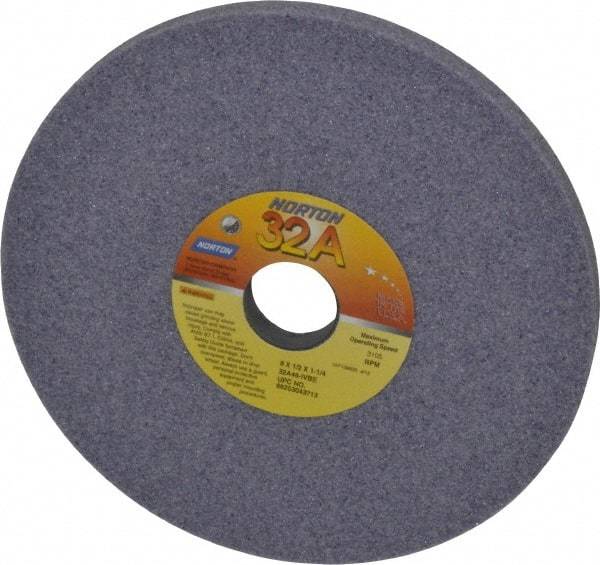 Norton - 8" Diam x 1-1/4" Hole x 1/2" Thick, I Hardness, 46 Grit Surface Grinding Wheel - Aluminum Oxide, Type 1, Coarse Grade, 3,105 Max RPM, Vitrified Bond, No Recess - Exact Tool & Supply