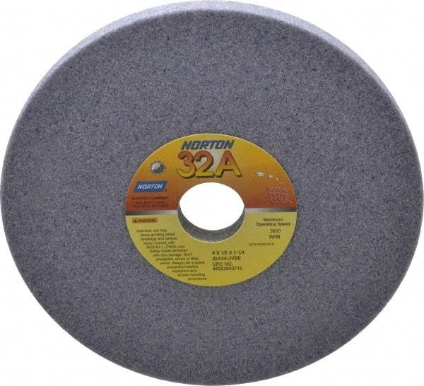 Norton - 8" Diam x 1-1/4" Hole x 1/2" Thick, J Hardness, 46 Grit Surface Grinding Wheel - Aluminum Oxide, Type 1, Coarse Grade, 3,600 Max RPM, Vitrified Bond, No Recess - Exact Tool & Supply