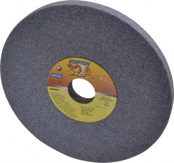 Norton - 8" Diam x 1-1/4" Hole x 1/2" Thick, K Hardness, 46 Grit Surface Grinding Wheel - Aluminum Oxide, Type 1, Coarse Grade, 3,600 Max RPM, Vitrified Bond, No Recess - Exact Tool & Supply