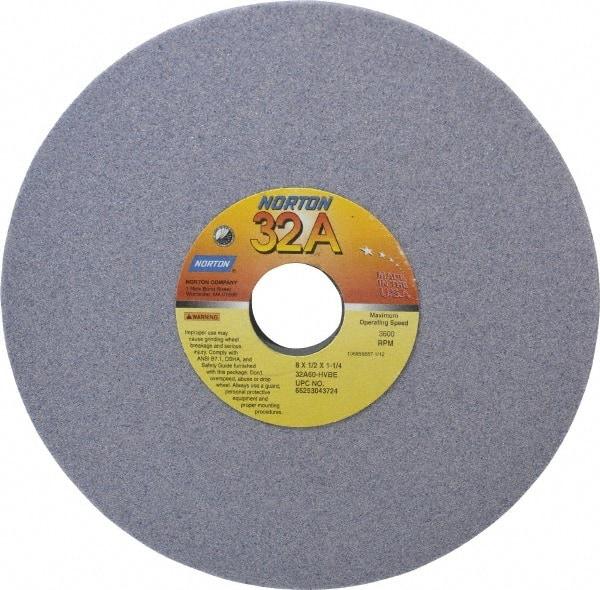 Norton - 8" Diam x 1-1/4" Hole x 1/2" Thick, H Hardness, 60 Grit Surface Grinding Wheel - Aluminum Oxide, Type 1, Medium Grade, 3,600 Max RPM, Vitrified Bond, No Recess - Exact Tool & Supply