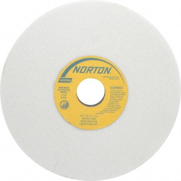 Norton - 8" Diam x 1-1/4" Hole x 1/2" Thick, I Hardness, 46 Grit Surface Grinding Wheel - Aluminum Oxide, Type 1, Coarse Grade, 3,105 Max RPM, Vitrified Bond, No Recess - Exact Tool & Supply