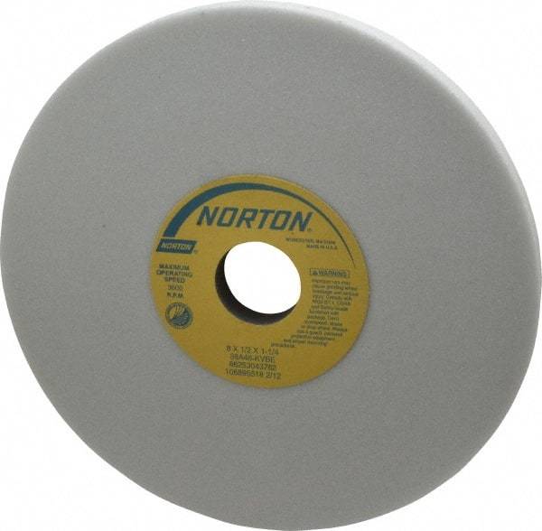 Norton - 8" Diam x 1-1/4" Hole x 1/2" Thick, K Hardness, 46 Grit Surface Grinding Wheel - Aluminum Oxide, Type 1, Coarse Grade, 3,600 Max RPM, Vitrified Bond, No Recess - Exact Tool & Supply