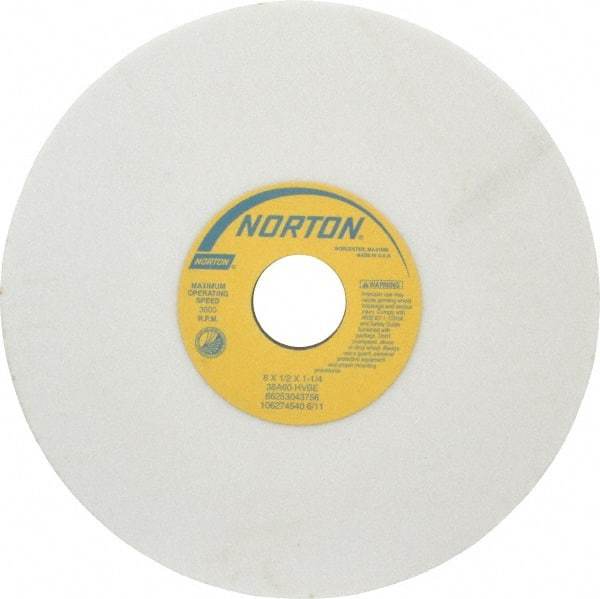 Norton - 8" Diam x 1-1/4" Hole x 1/2" Thick, H Hardness, 60 Grit Surface Grinding Wheel - Aluminum Oxide, Type 1, Medium Grade, 3,600 Max RPM, Vitrified Bond, No Recess - Exact Tool & Supply