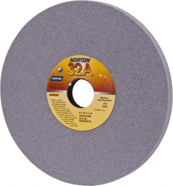 Norton - 8" Diam x 1-1/4" Hole x 1/2" Thick, H Hardness, 80 Grit Surface Grinding Wheel - Aluminum Oxide, Type 1, Medium Grade, 3,600 Max RPM, Vitrified Bond, No Recess - Exact Tool & Supply