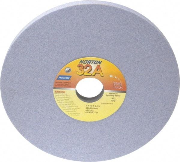 Norton - 8" Diam x 1-1/4" Hole x 1/2" Thick, K Hardness, 80 Grit Surface Grinding Wheel - Aluminum Oxide, Type 1, Medium Grade, 3,600 Max RPM, Vitrified Bond, No Recess - Exact Tool & Supply