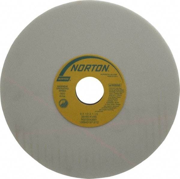 Norton - 8" Diam x 1-1/4" Hole x 1/2" Thick, K Hardness, 60 Grit Surface Grinding Wheel - Aluminum Oxide, Type 1, Medium Grade, 3,600 Max RPM, Vitrified Bond, No Recess - Exact Tool & Supply
