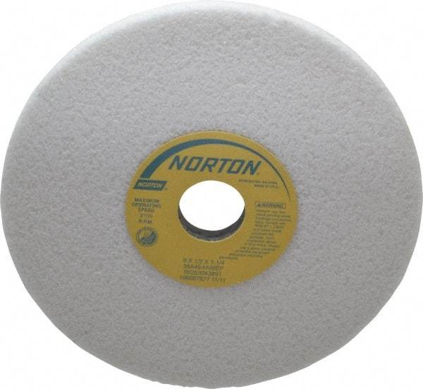 Norton - 8" Diam x 1-1/4" Hole x 1/2" Thick, H Hardness, 46 Grit Surface Grinding Wheel - Aluminum Oxide, Type 1, Coarse Grade, 3,105 Max RPM, Vitrified Bond, No Recess - Exact Tool & Supply