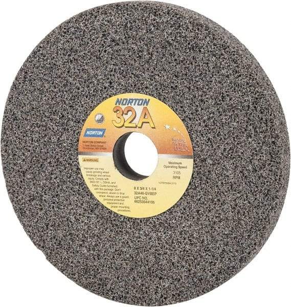 Norton - 8" Diam x 1-1/4" Hole x 3/4" Thick, G Hardness, 46 Grit Surface Grinding Wheel - Aluminum Oxide, Type 1, Coarse Grade, 3,105 Max RPM, Vitrified Bond, No Recess - Exact Tool & Supply