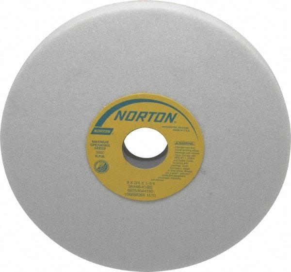 Norton - 8" Diam x 1-1/4" Hole x 3/4" Thick, K Hardness, 46 Grit Surface Grinding Wheel - Aluminum Oxide, Type 1, Coarse Grade, 3,600 Max RPM, Vitrified Bond, No Recess - Exact Tool & Supply