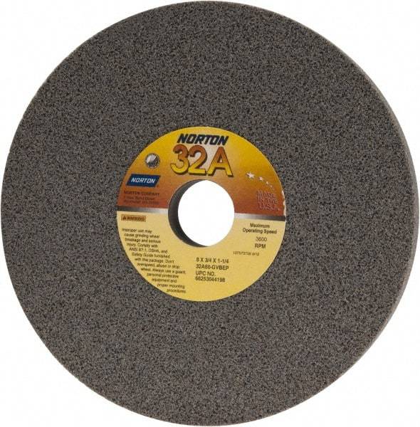 Norton - 8" Diam x 1-1/4" Hole x 3/4" Thick, G Hardness, 60 Grit Surface Grinding Wheel - Aluminum Oxide, Type 1, Medium Grade, 3,600 Max RPM, Vitrified Bond, No Recess - Exact Tool & Supply