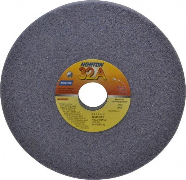Norton - 8" Diam x 1-1/4" Hole x 1" Thick, I Hardness, 46 Grit Surface Grinding Wheel - Aluminum Oxide, Type 5, Coarse Grade, 3,105 Max RPM, Vitrified Bond, One-Side Recess - Exact Tool & Supply
