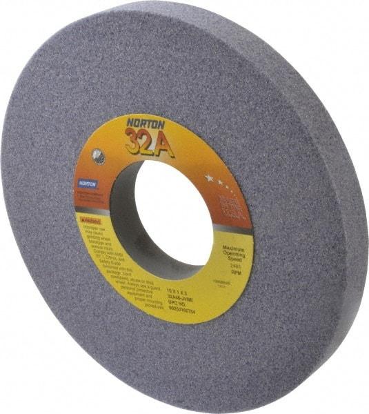 Norton - 10" Diam x 3" Hole x 1" Thick, J Hardness, 46 Grit Surface Grinding Wheel - Aluminum Oxide, Type 1, Coarse Grade, 2,485 Max RPM, Vitrified Bond, No Recess - Exact Tool & Supply