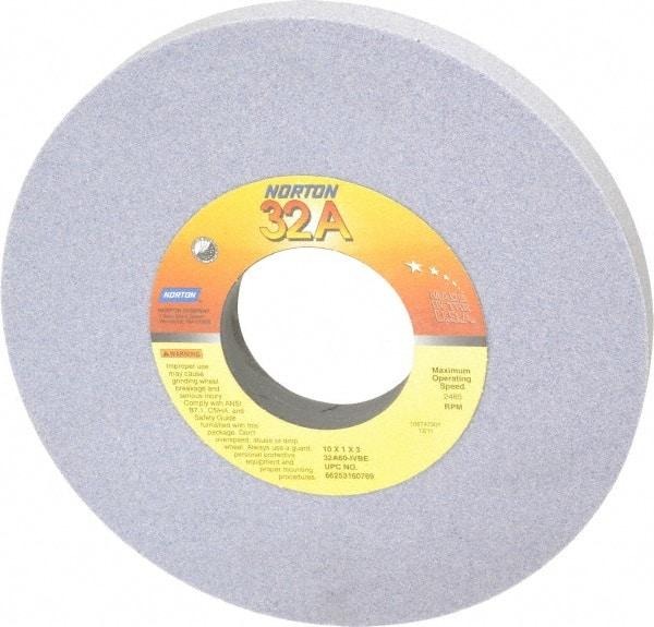 Norton - 10" Diam x 3" Hole x 1" Thick, I Hardness, 60 Grit Surface Grinding Wheel - Aluminum Oxide, Type 1, Medium Grade, 2,485 Max RPM, Vitrified Bond, No Recess - Exact Tool & Supply