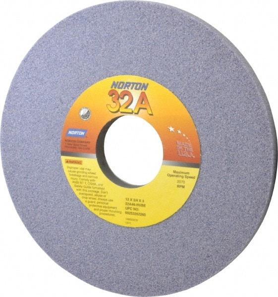 Norton - 12" Diam x 3" Hole x 3/4" Thick, H Hardness, 46 Grit Surface Grinding Wheel - Aluminum Oxide, Type 1, Coarse Grade, 2,070 Max RPM, Vitrified Bond, No Recess - Exact Tool & Supply
