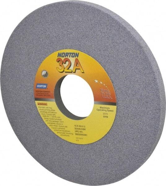 Norton - 12" Diam x 3" Hole x 3/4" Thick, I Hardness, 46 Grit Surface Grinding Wheel - Aluminum Oxide, Type 1, Coarse Grade, 2,070 Max RPM, Vitrified Bond, No Recess - Exact Tool & Supply