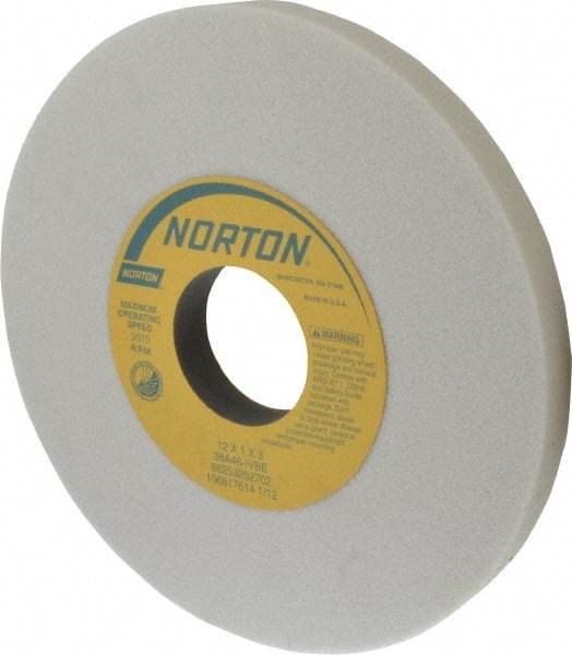 Norton - 12" Diam x 3" Hole x 1" Thick, I Hardness, 46 Grit Surface Grinding Wheel - Aluminum Oxide, Type 1, Coarse Grade, 2,070 Max RPM, Vitrified Bond, No Recess - Exact Tool & Supply