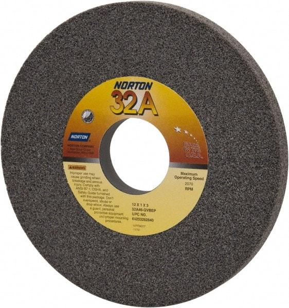Norton - 12" Diam x 3" Hole x 1" Thick, G Hardness, 46 Grit Surface Grinding Wheel - Aluminum Oxide, Type 1, Coarse Grade, 2,070 Max RPM, Vitrified Bond, No Recess - Exact Tool & Supply