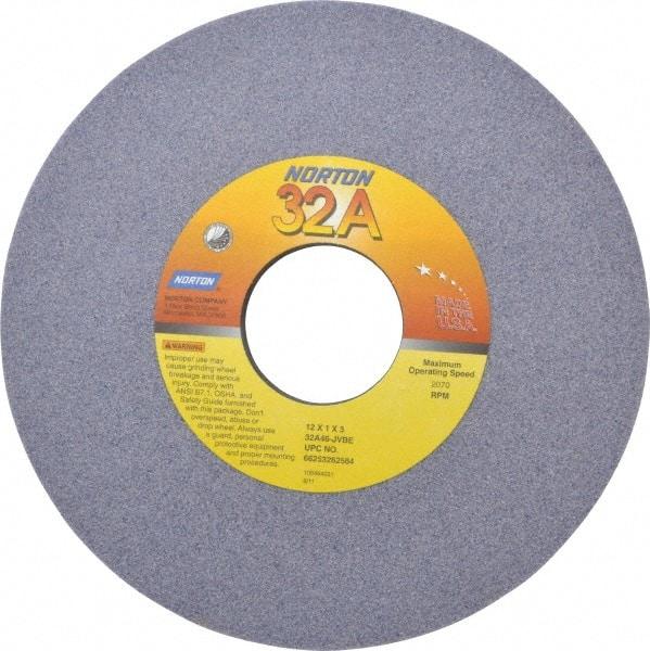 Norton - 12" Diam x 3" Hole x 1" Thick, I Hardness, 46 Grit Surface Grinding Wheel - Aluminum Oxide, Type 1, Coarse Grade, 2,070 Max RPM, Vitrified Bond, No Recess - Exact Tool & Supply