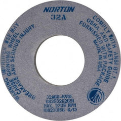 Norton - 12" Diam x 5" Hole x 1" Thick, K Hardness, 60 Grit Surface Grinding Wheel - Aluminum Oxide, Type 1, Medium Grade, 2,705 Max RPM, Vitrified Bond, No Recess - Exact Tool & Supply