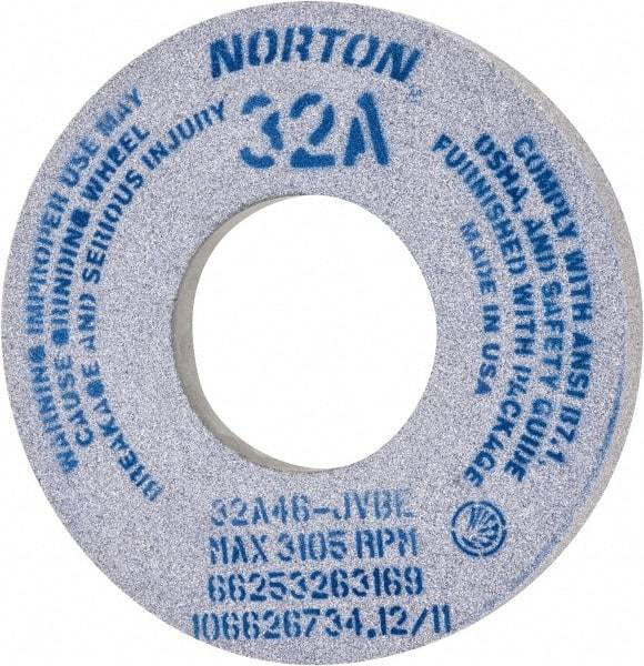 Norton - 12" Diam x 5" Hole x 1-1/2" Thick, J Hardness, 46 Grit Surface Grinding Wheel - Aluminum Oxide, Type 5, Coarse Grade, 2,070 Max RPM, Vitrified Bond, One-Side Recess - Exact Tool & Supply