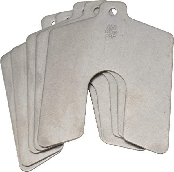 Made in USA - 5 Piece, 3 Inch Long x 3 Inch Wide x 0.05 Inch Thick, Slotted Shim Stock - Stainless Steel, 3/4 Inch Wide Slot - Exact Tool & Supply