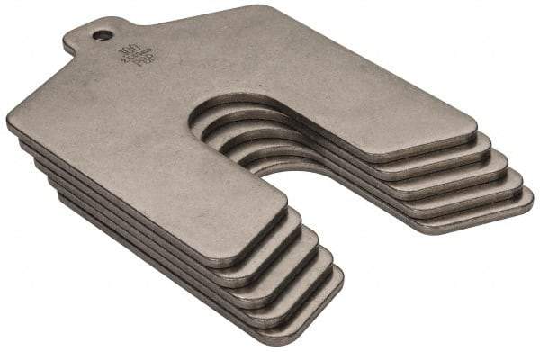 Made in USA - 5 Piece, 3 Inch Long x 3 Inch Wide x 0.1 Inch Thick, Slotted Shim Stock - Stainless Steel, 3/4 Inch Wide Slot - Exact Tool & Supply