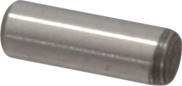 Value Collection - 1/8" Diam x 3/8" Pin Length Grade 8 Alloy Steel Standard Dowel Pin - C 50-58 Hardness, 3,200 Lb Breaking Strength, 1 Beveled & 1 Rounded End - Exact Tool & Supply